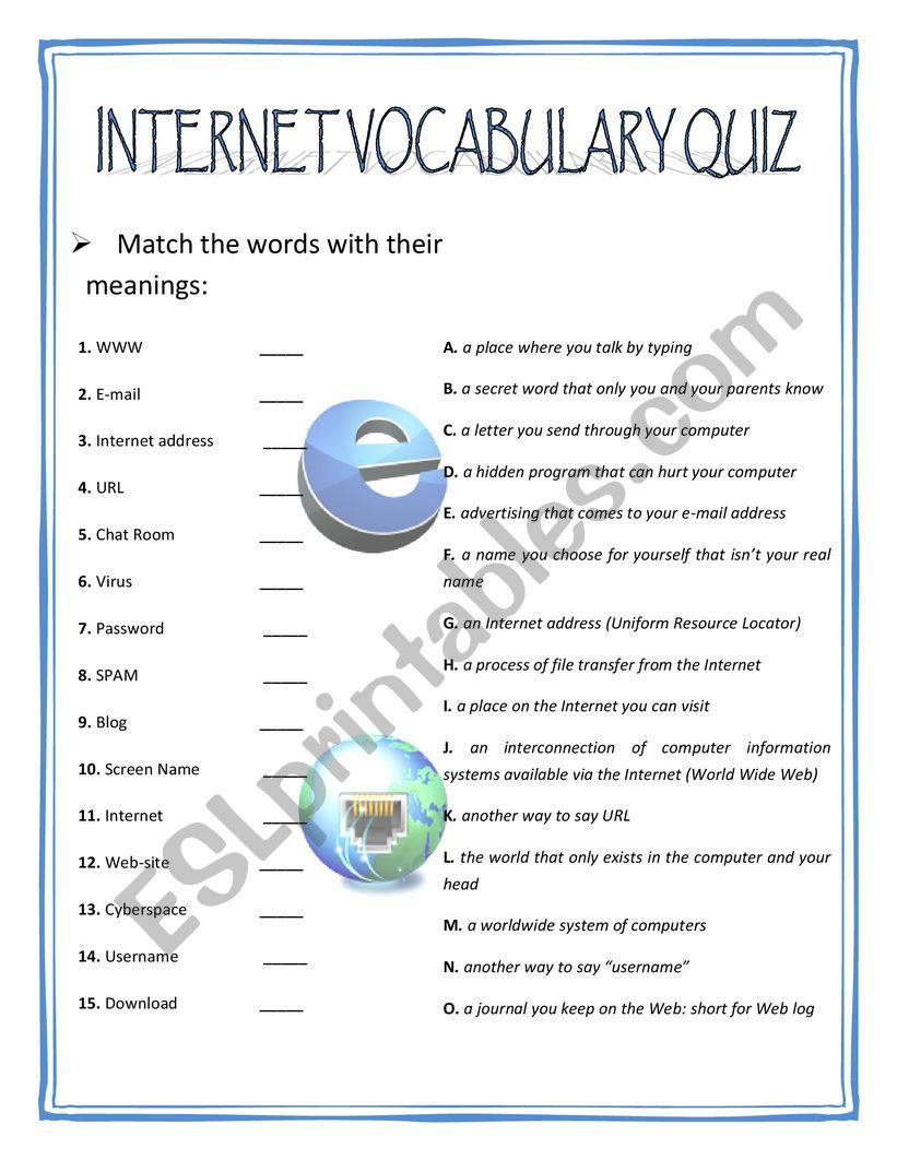 Internet quiz worksheet