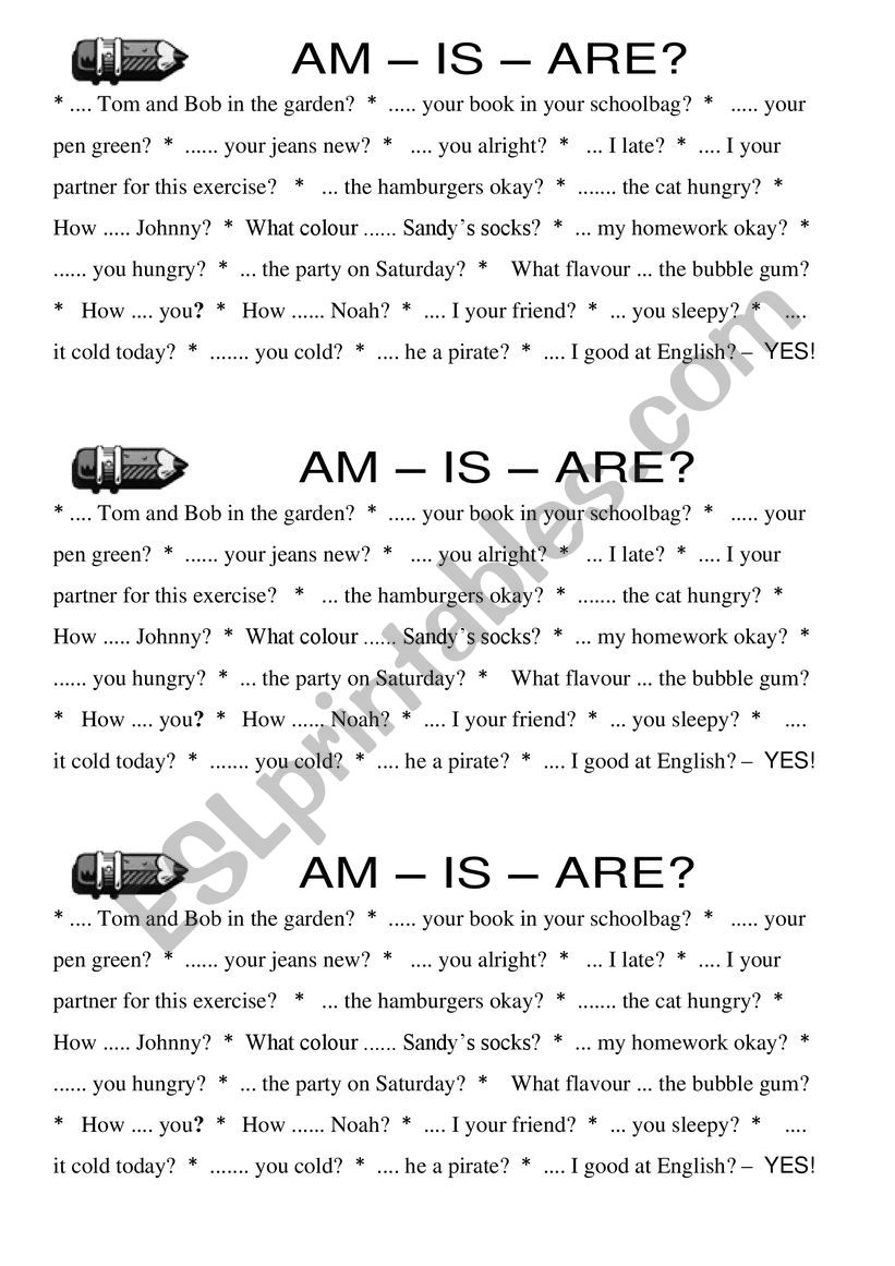 am is are - completion worksheet