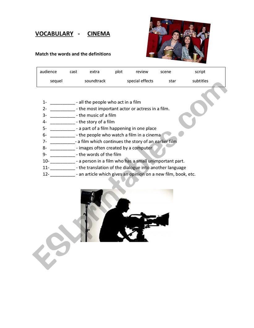 Cinema- vocabulary worksheet