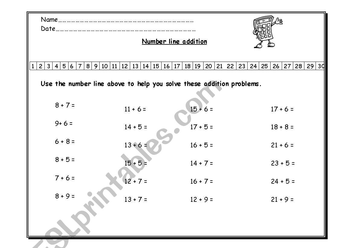 number line addition worksheet