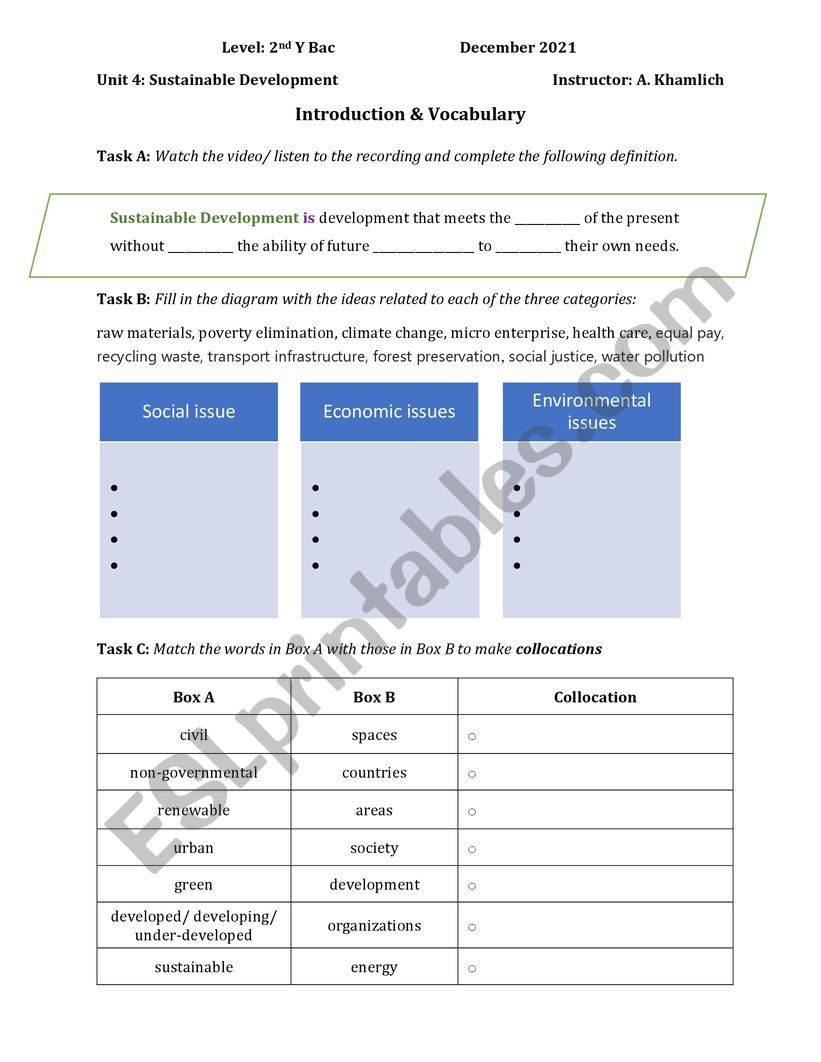 Sustainable Development: Introduction and Vocabulary