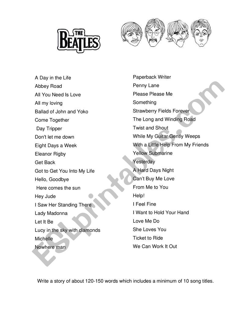 The Beatles writing activity worksheet