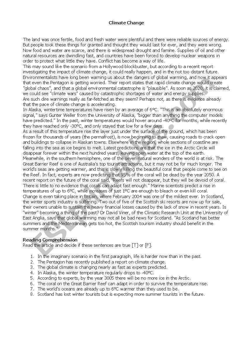 CLIMATE CHANGE worksheet