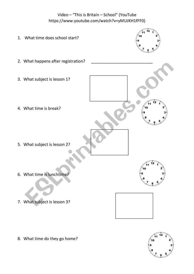 School in Britain Video Worksheet