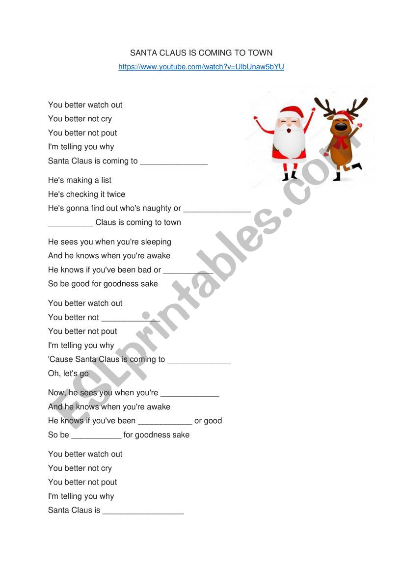 Santa Claus is coming to town worksheet