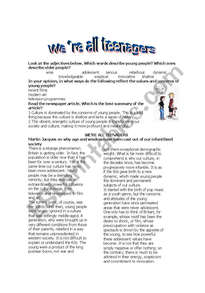 WEÂ´RE ALL TEENAGERS worksheet