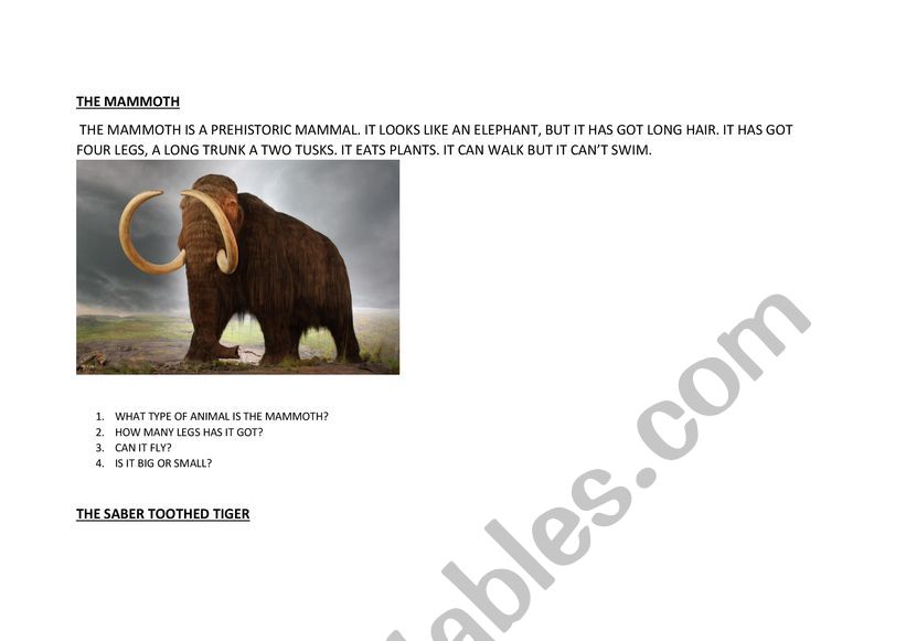 prehistoric animals worksheet