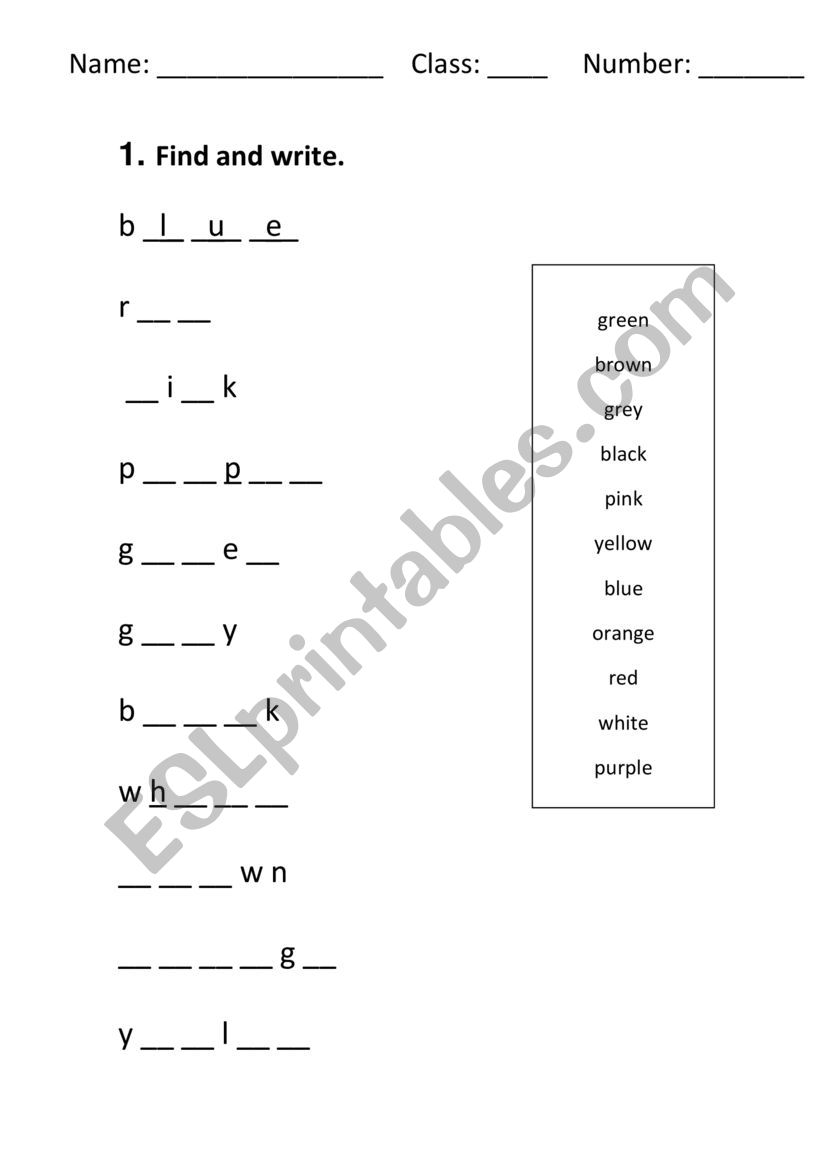 Colours worksheet