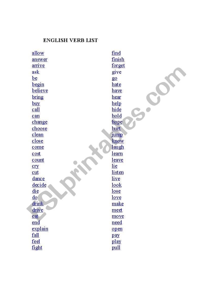 english-worksheets-english-verb-list