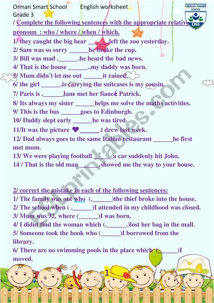 Relative pronouns worksheet