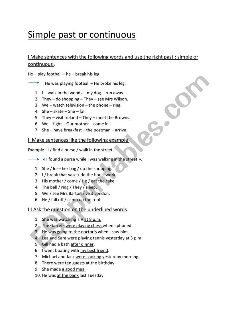 simple past or continuous worksheet