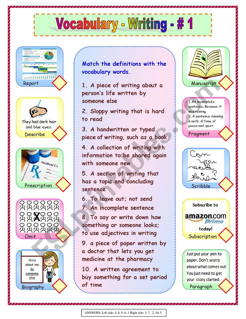 Groups 1-9 Vocabulary Review - Writing - #1