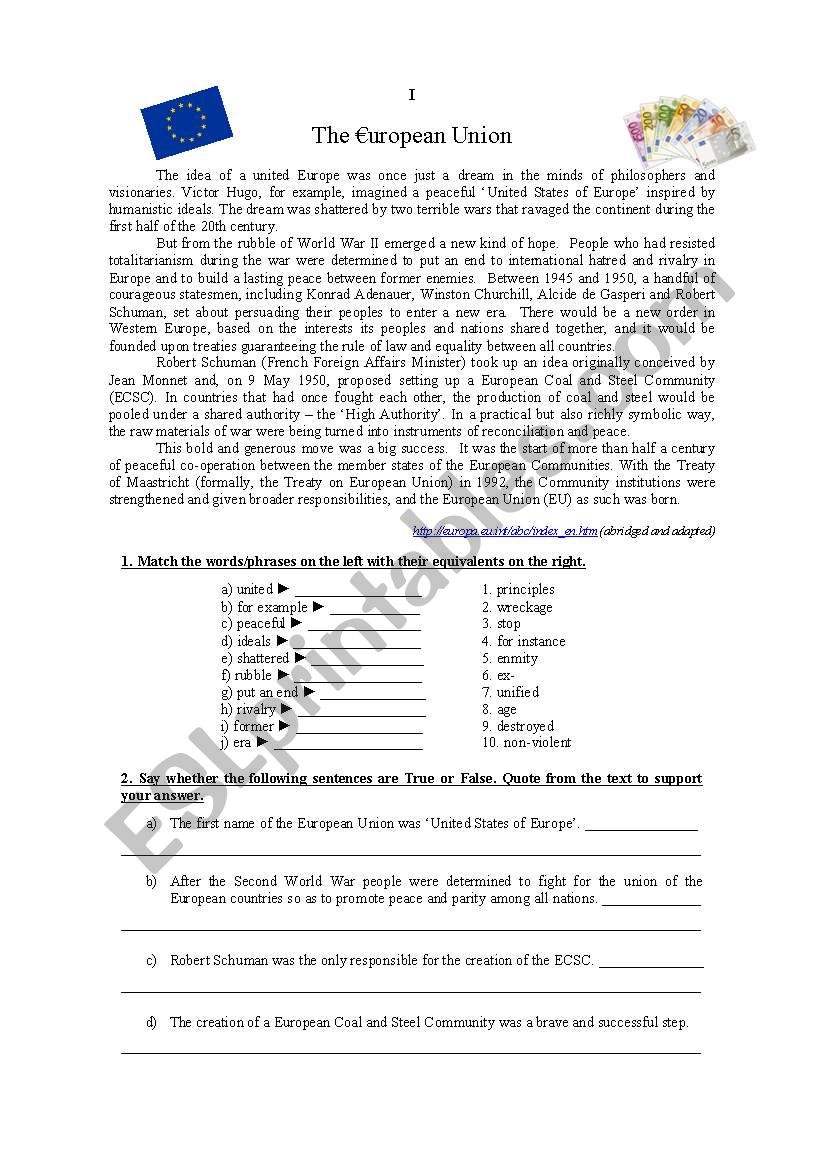 Europe Test worksheet