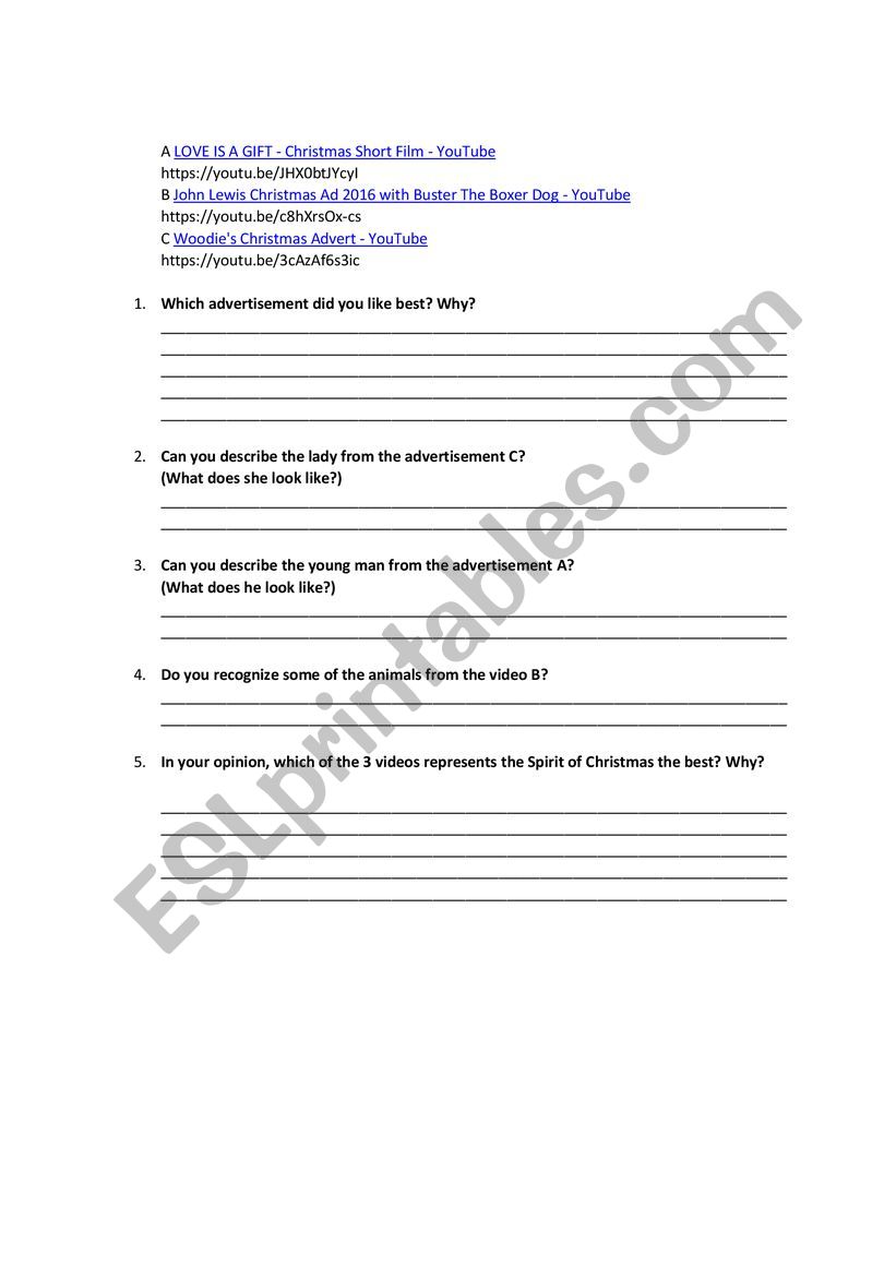 The Spirit of Christmas Worksheet