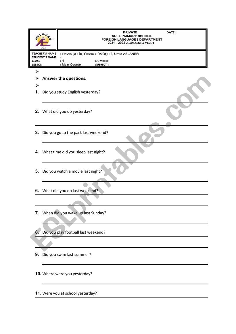 simple past questions worksheet