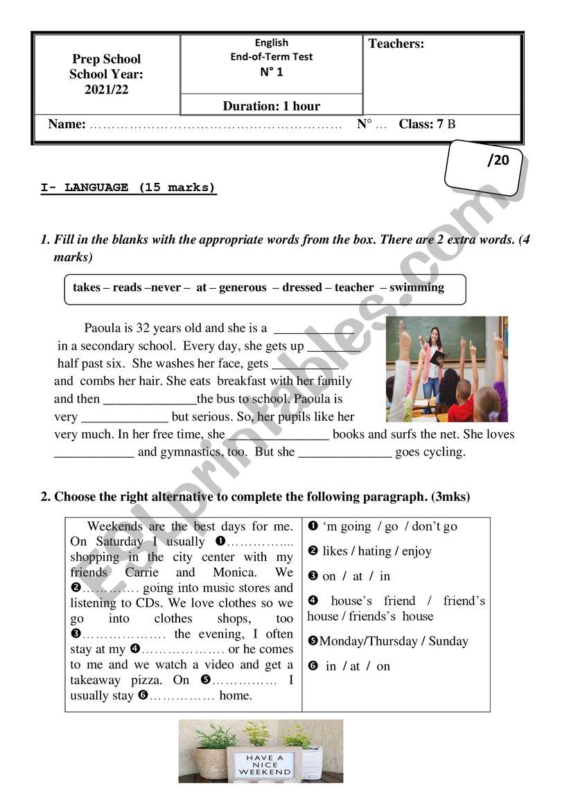 end term 1  7th grade worksheet