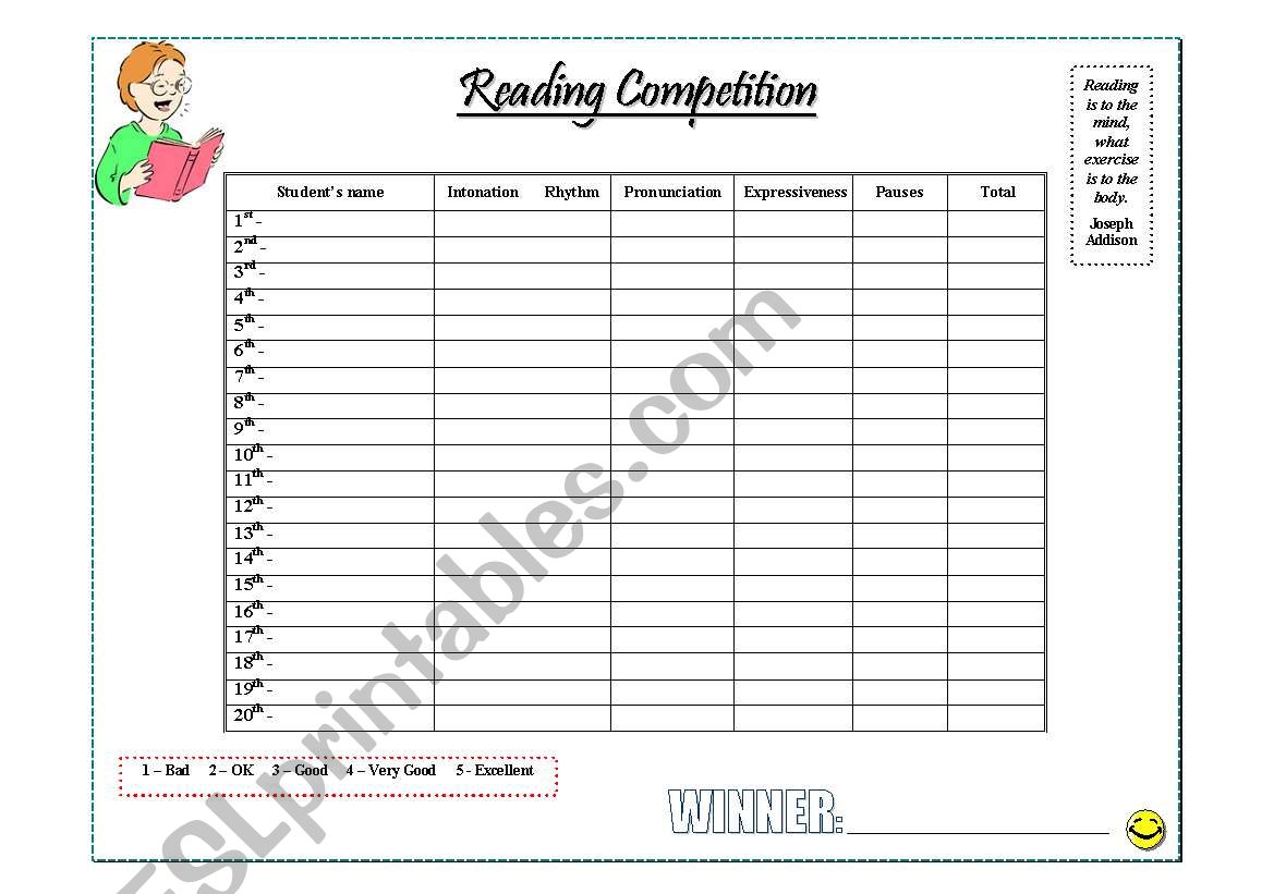 Reading Competition ESL Worksheet By Veraviana Reading Competition ESL Worksheet By Veraviana