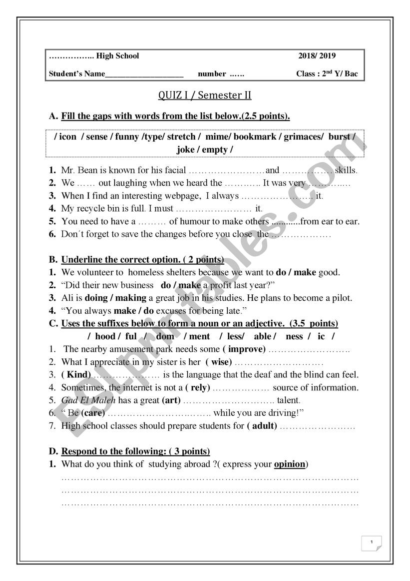 TEST worksheet