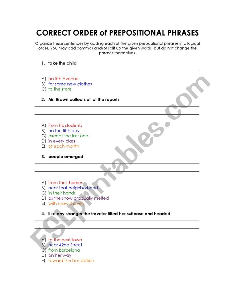 Correct Order of Prepositional Phrases