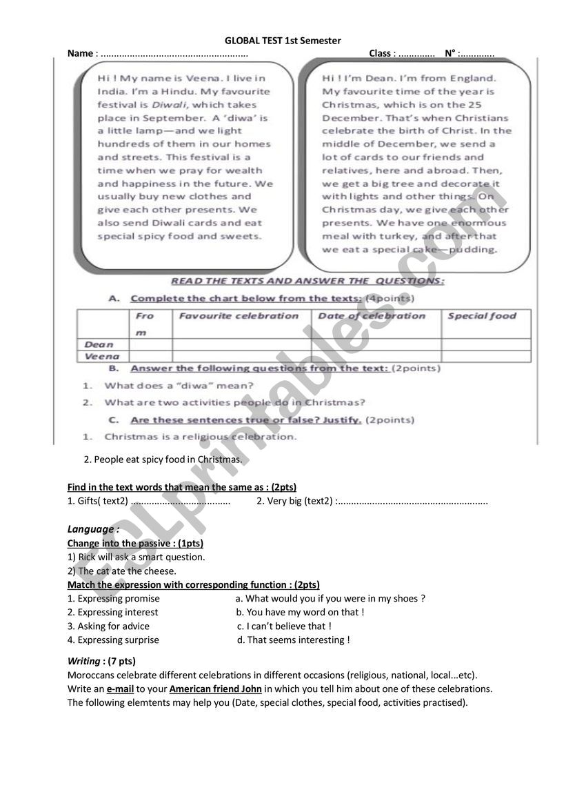 Global test  worksheet