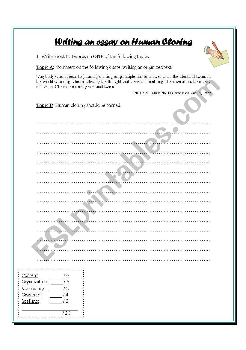 Human Cloning essay worksheet