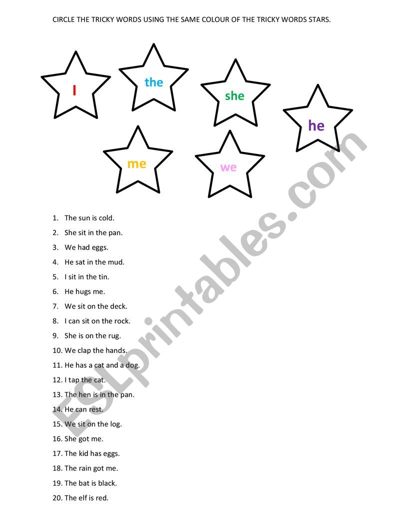 TRICKY WORDS SORTING worksheet