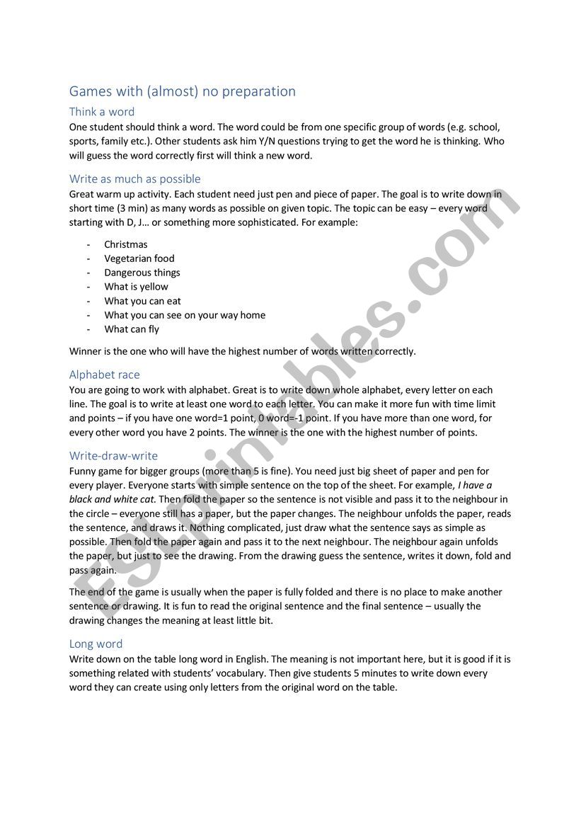 Games for teaching English with (almost) no preparation