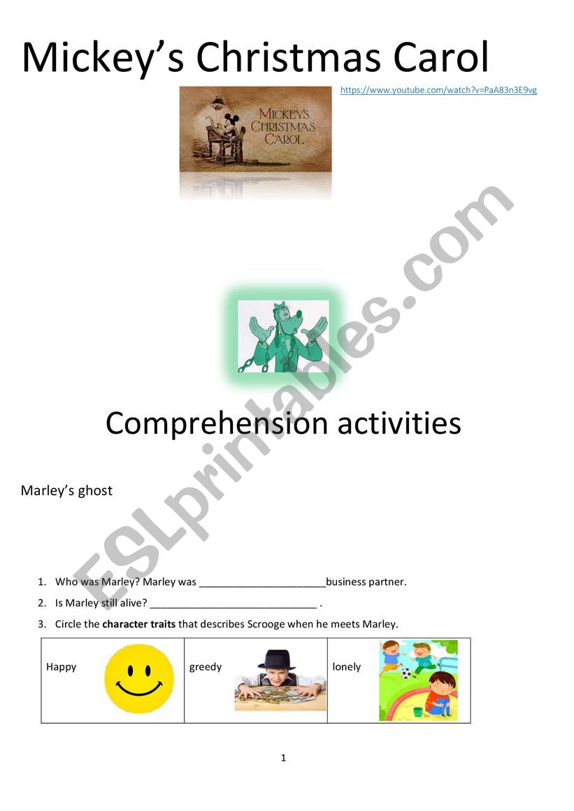 MICKEY�S CHRISTMAS CAROL Comprehension task + KEYS