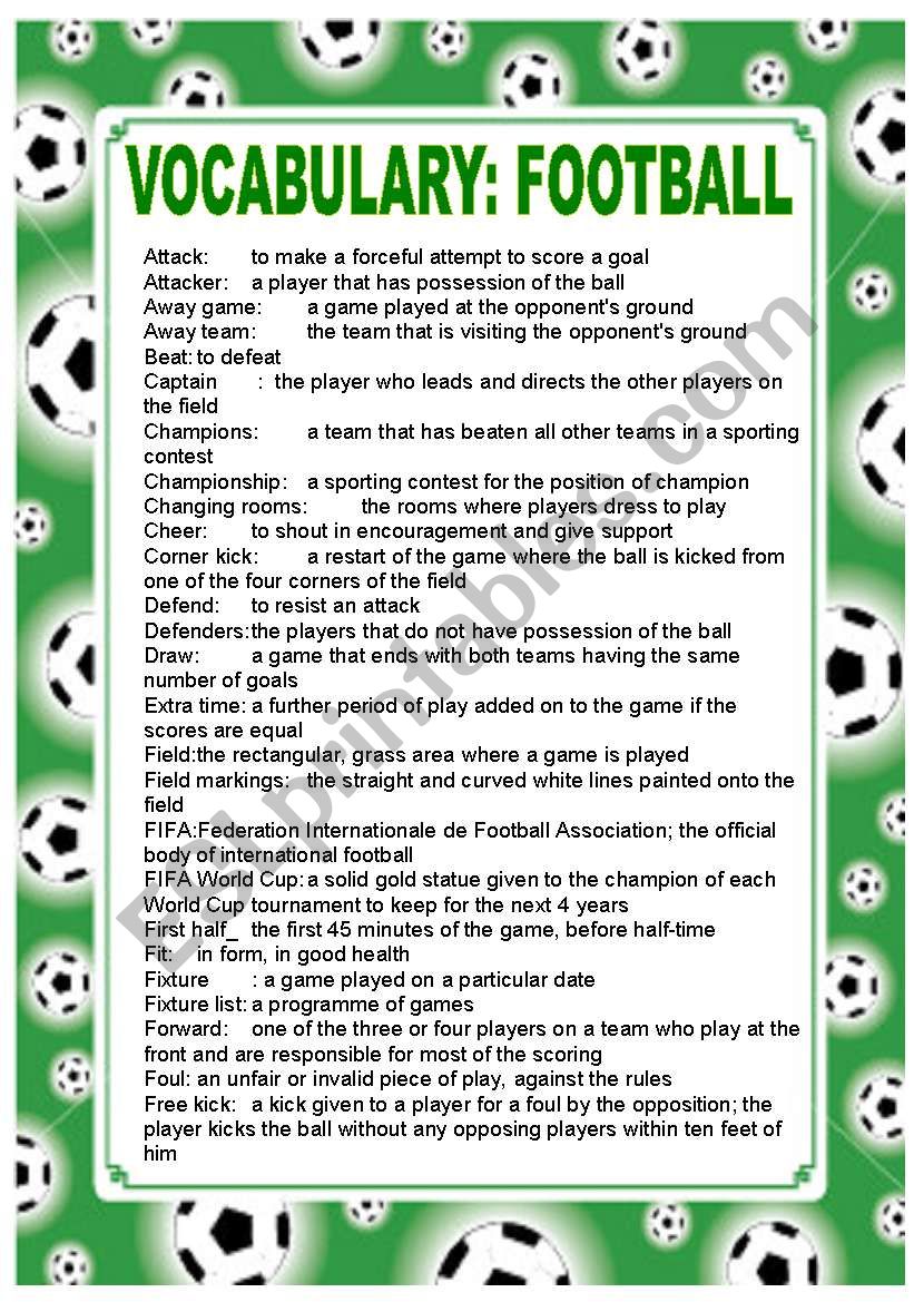 FOOTBALL VOCABULARY worksheet