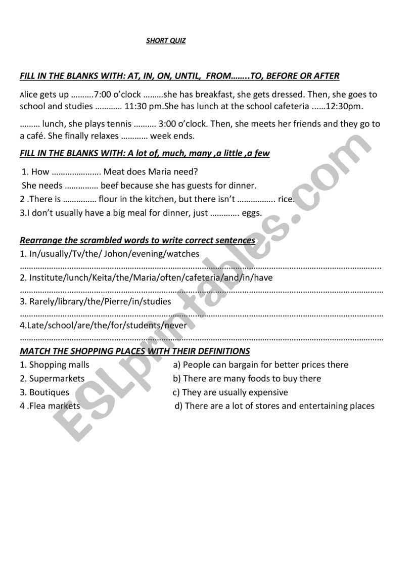 GRAMMAR QUIZ worksheet