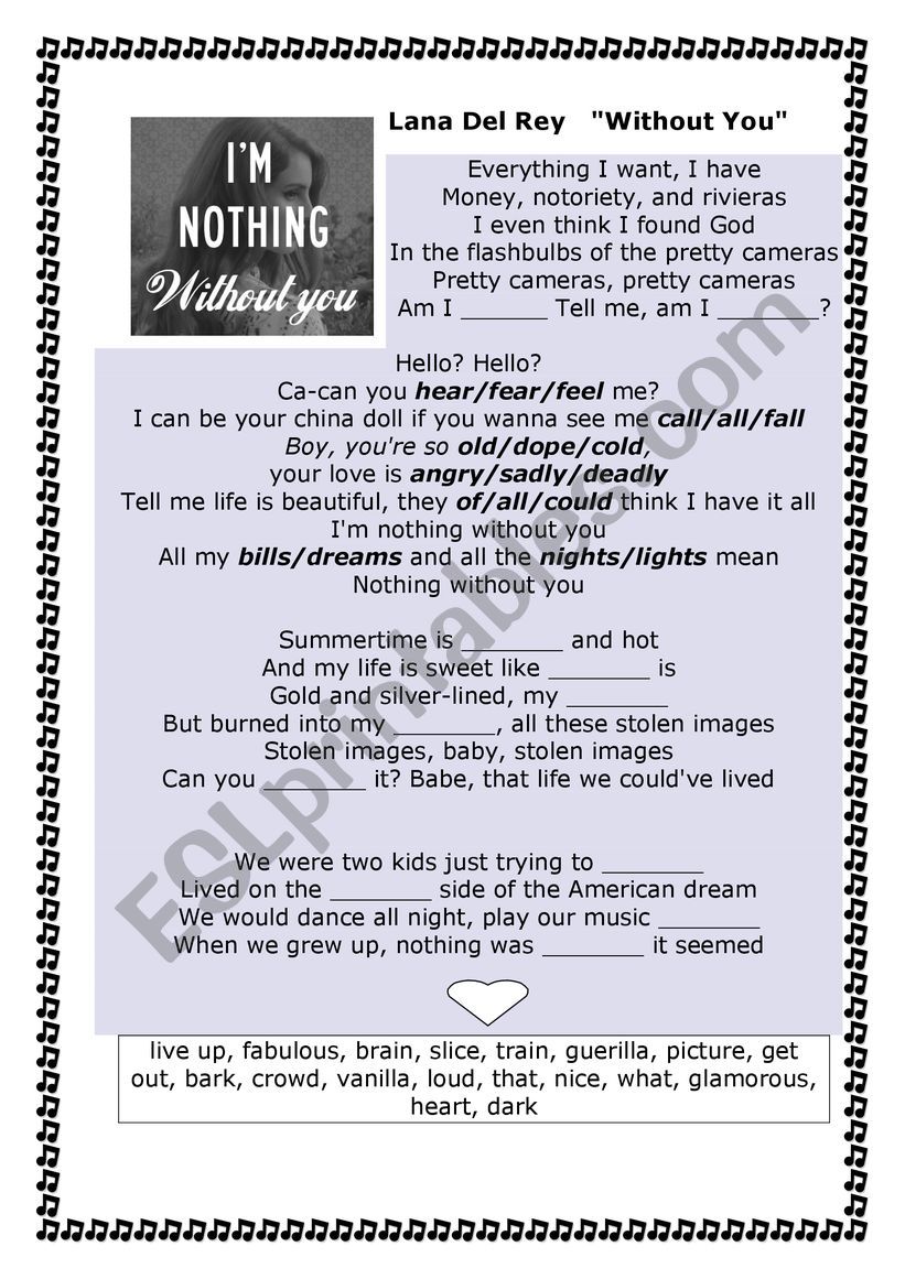 Lana Del Rey - Without You worksheet