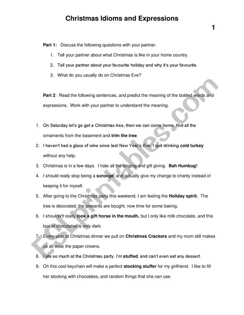 Christmas Idioms and expressions