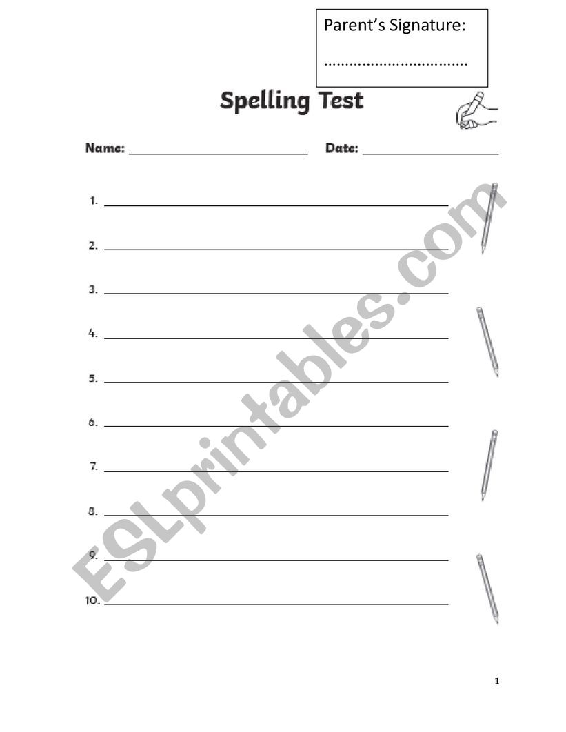 Spelling Template  worksheet