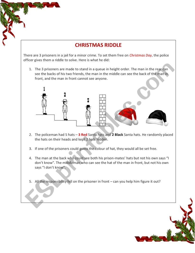 Christmas Hat Riddle worksheet