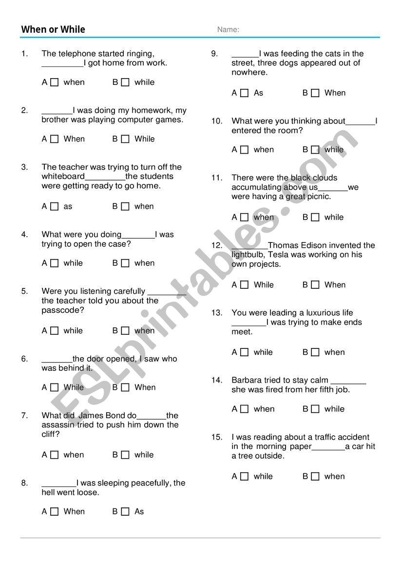 When or While worksheet