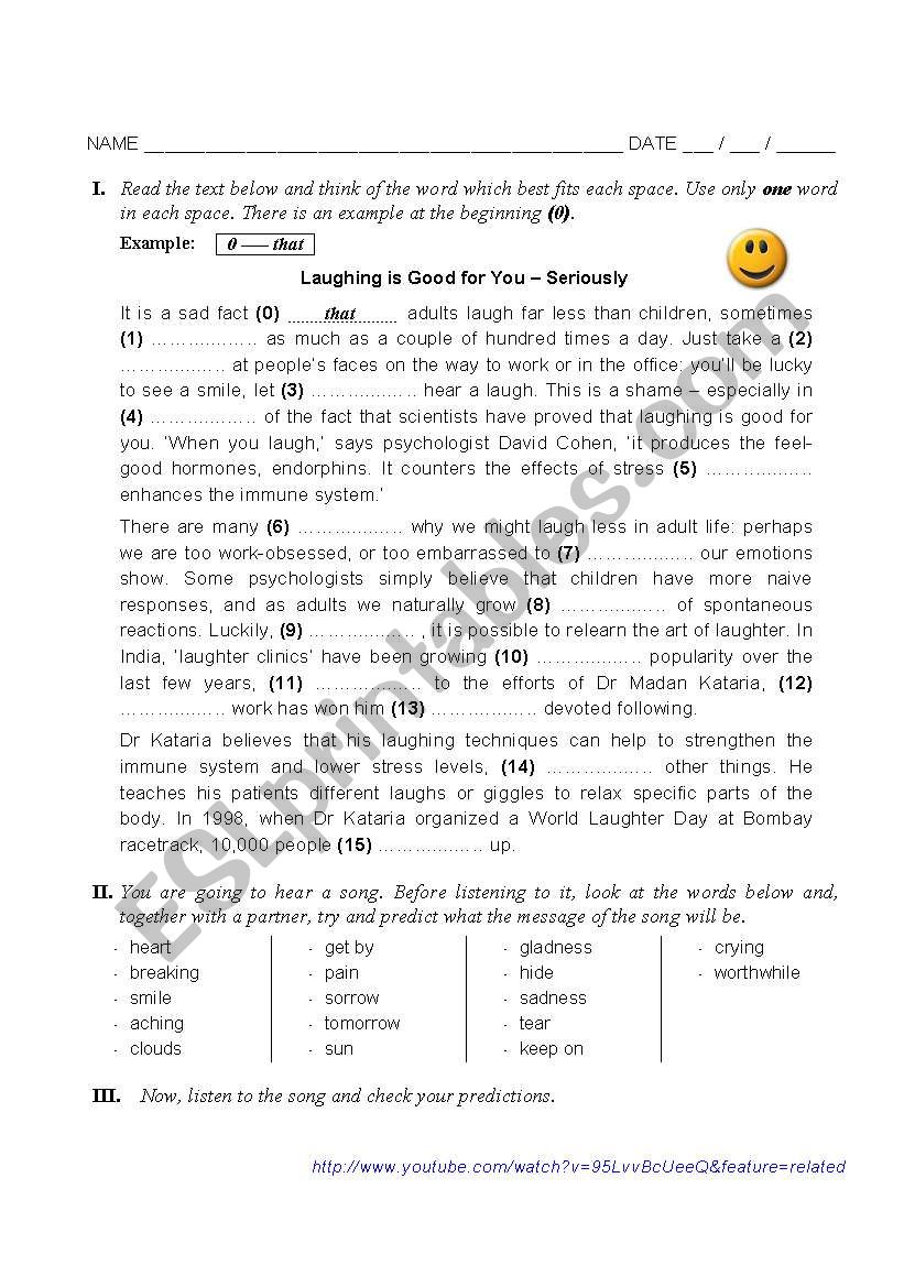 Laughing is good for you worksheet