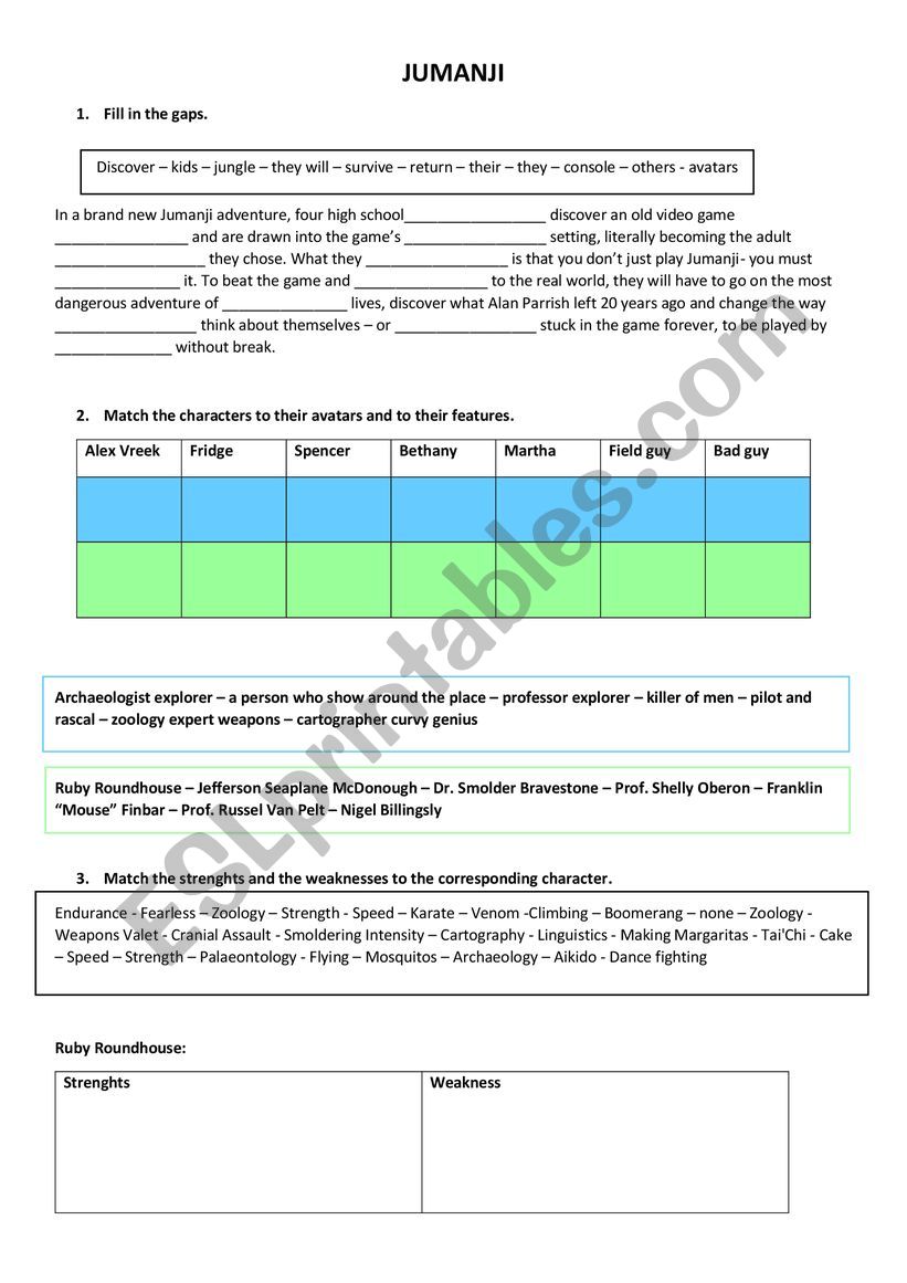 Jumanji worksheet worksheet