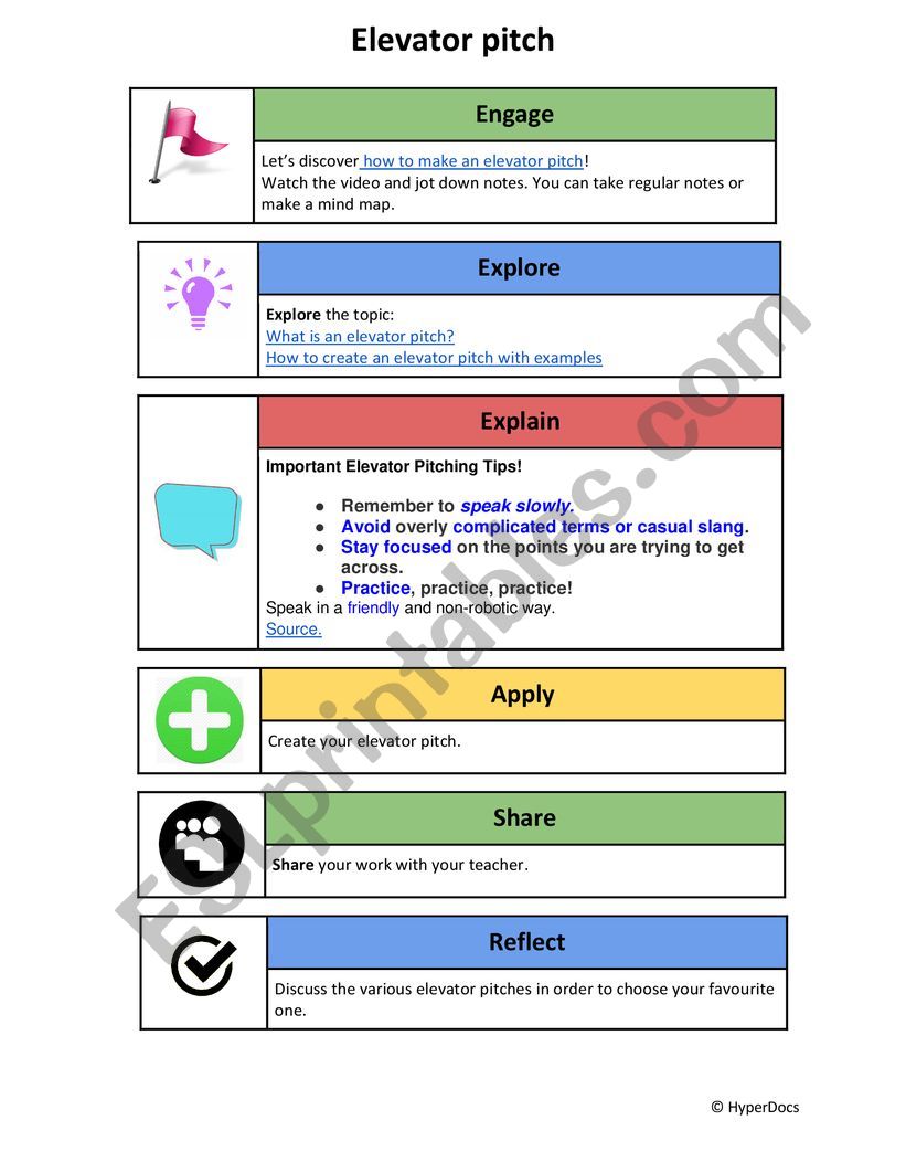 How to make an elevator pitch worksheet