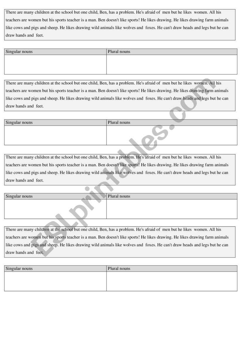 plurals  worksheet