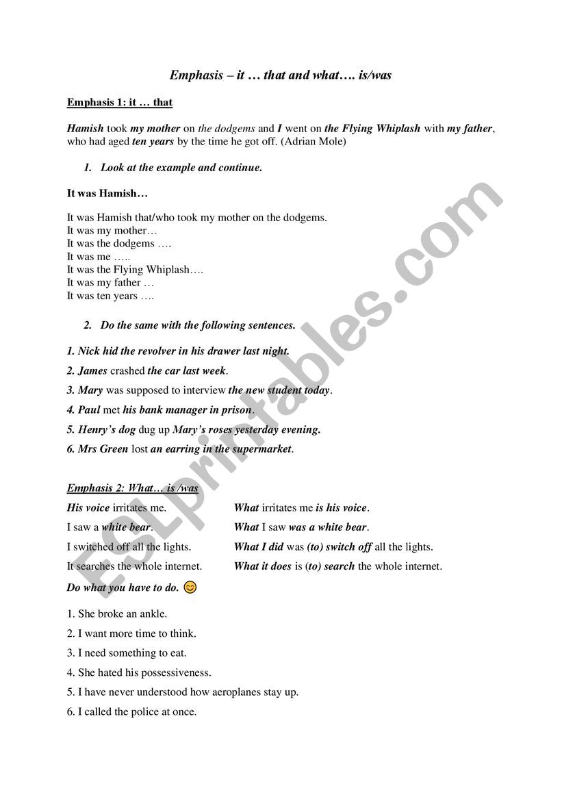 Emphasis worksheet