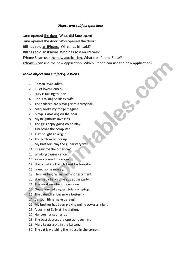 Object and Subject Questions  worksheet