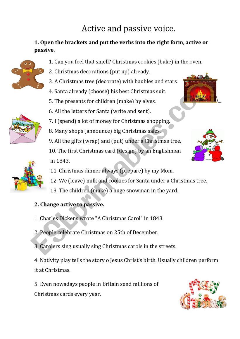 Active and passive voice - Christmas vocabulary
