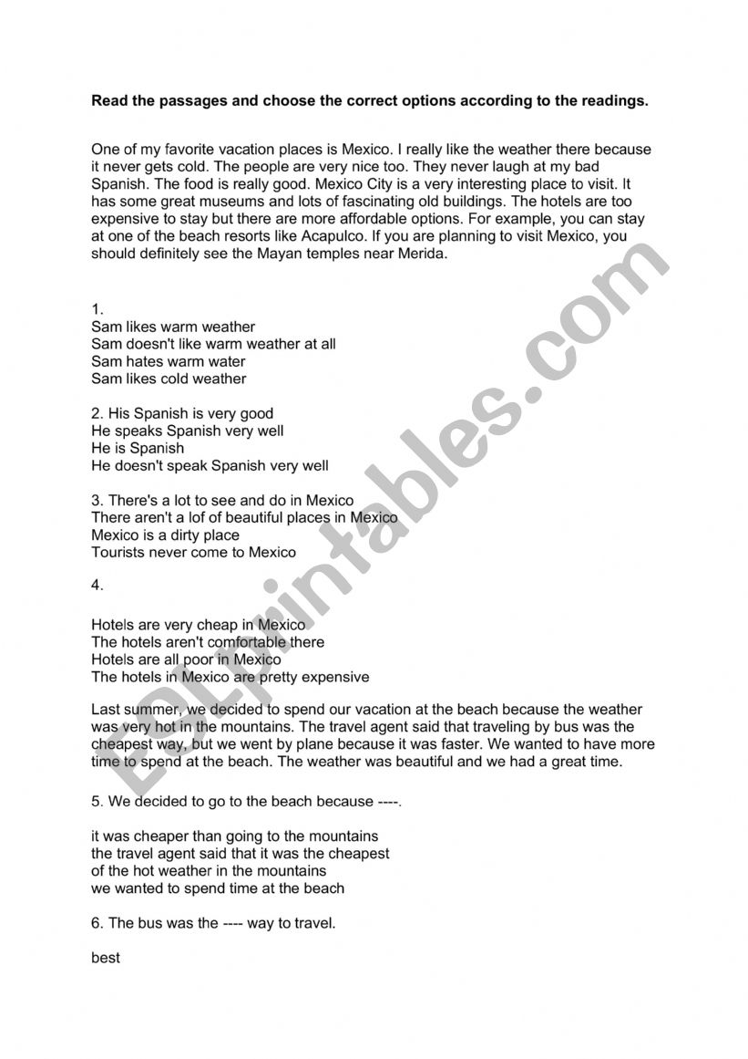 Reading Comprehension worksheet