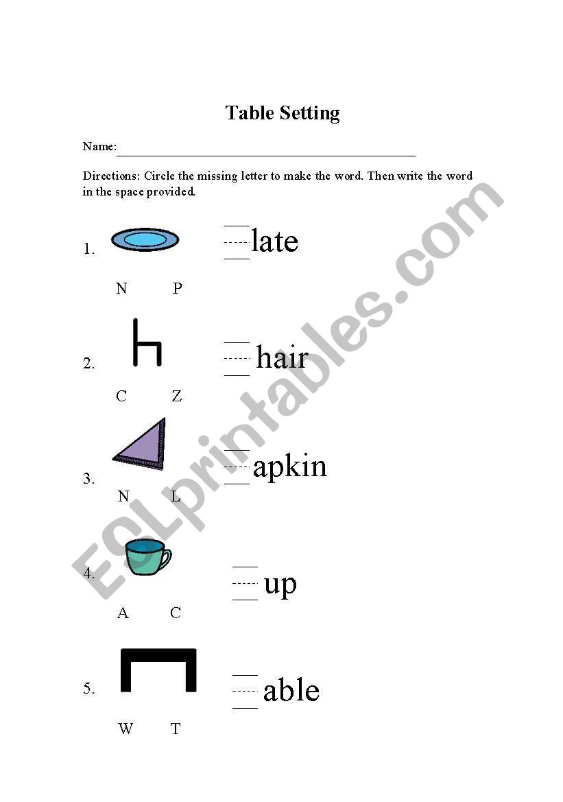 Setting The Table Worksheet Answers Sprout English