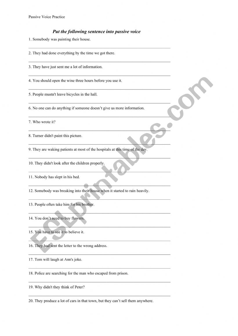 Passive Voice Practice worksheet