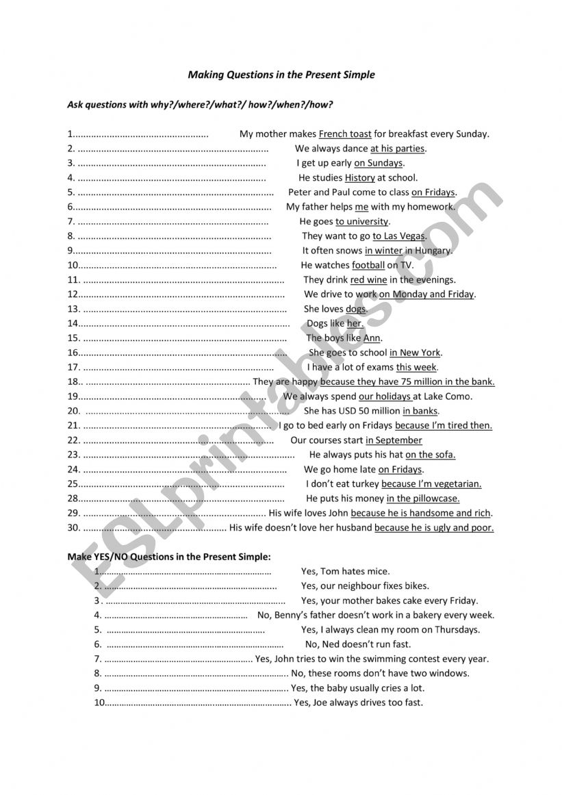 Present Simple Questions worksheet