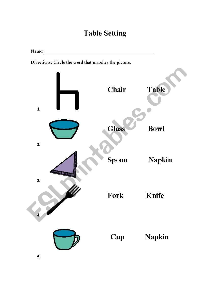 Table Setting 3 worksheet