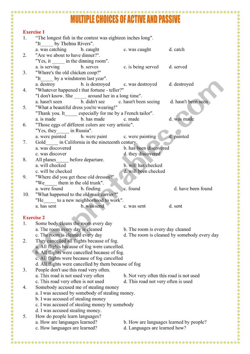 BASIC PASSIVE VOICE WORKSHEET worksheet