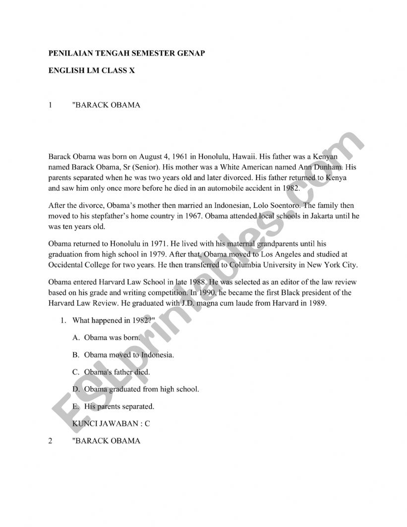 PTS Genap kelas XI worksheet