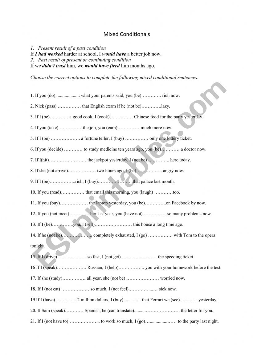 Mixed Conditionals worksheet